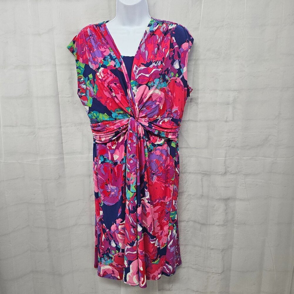 Jones New York Dress Floral Pink Ruched Colorful Office Party 14